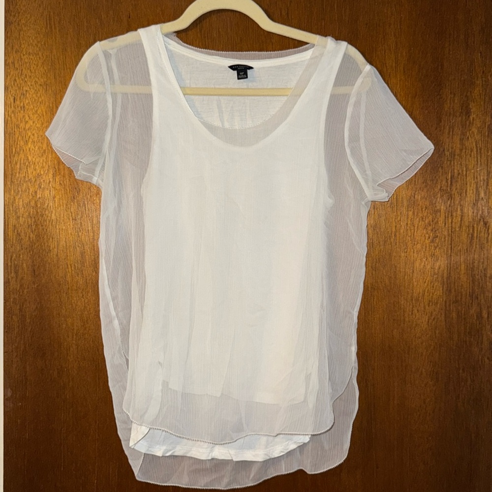 Sheer white Ann Taylor Short Sleeve Blouse